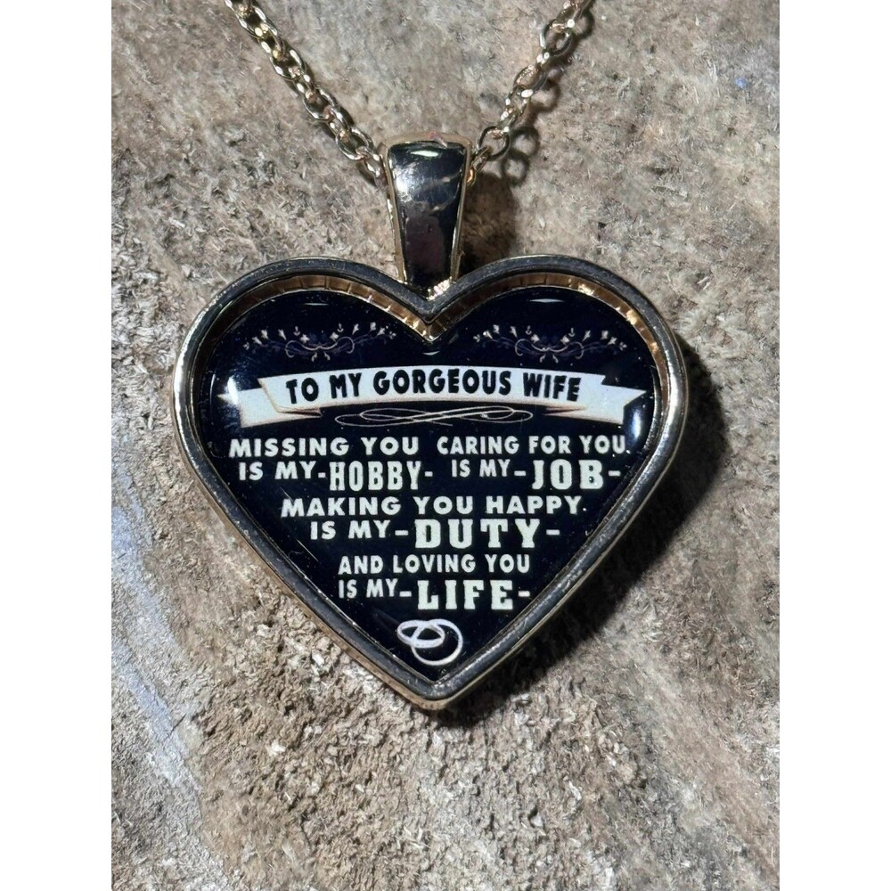 Women's gold necklace with pendant, To my gorgeous wife quote, gift item